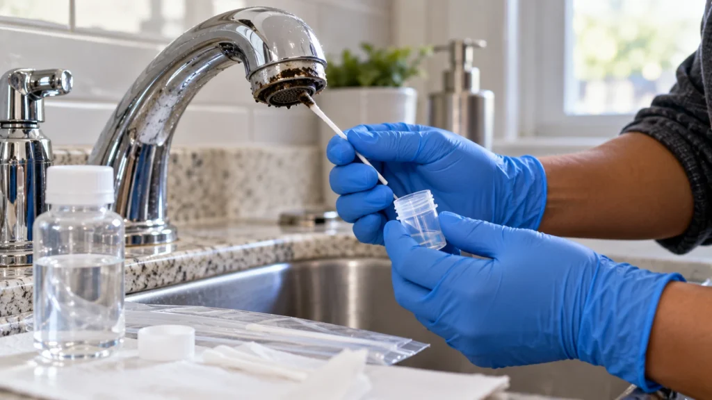 Collecting a residue sample from a faucet aerator