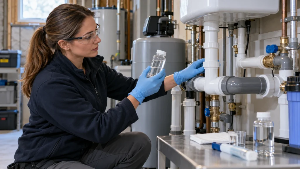 Collecting a water sample from home plumbing to check corrosivity