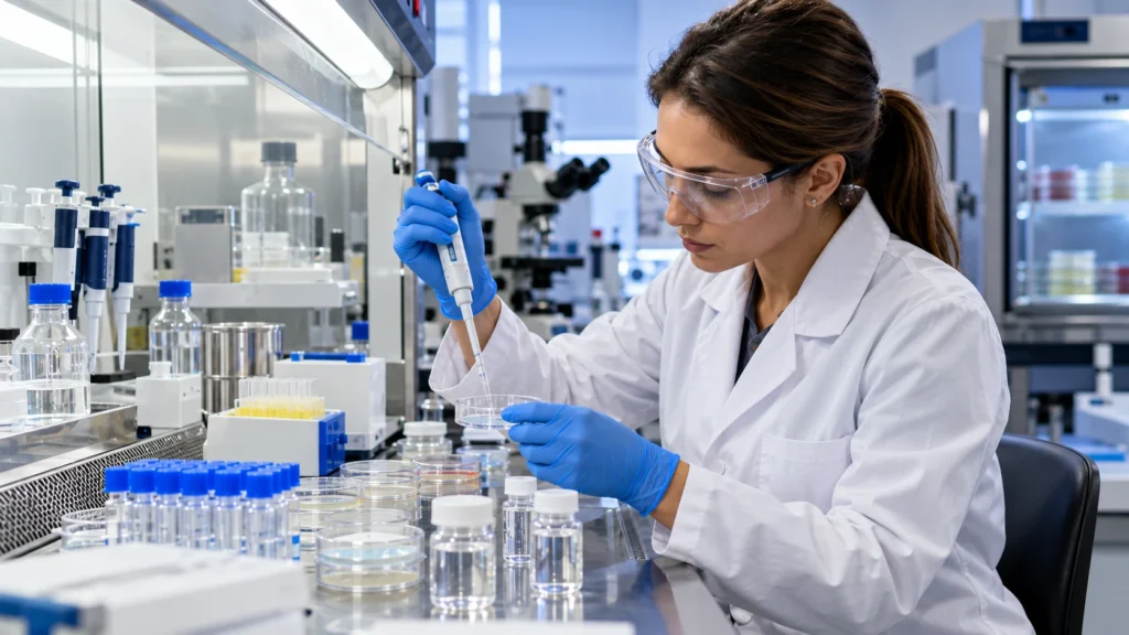 Lab analyst testing a pool water sample