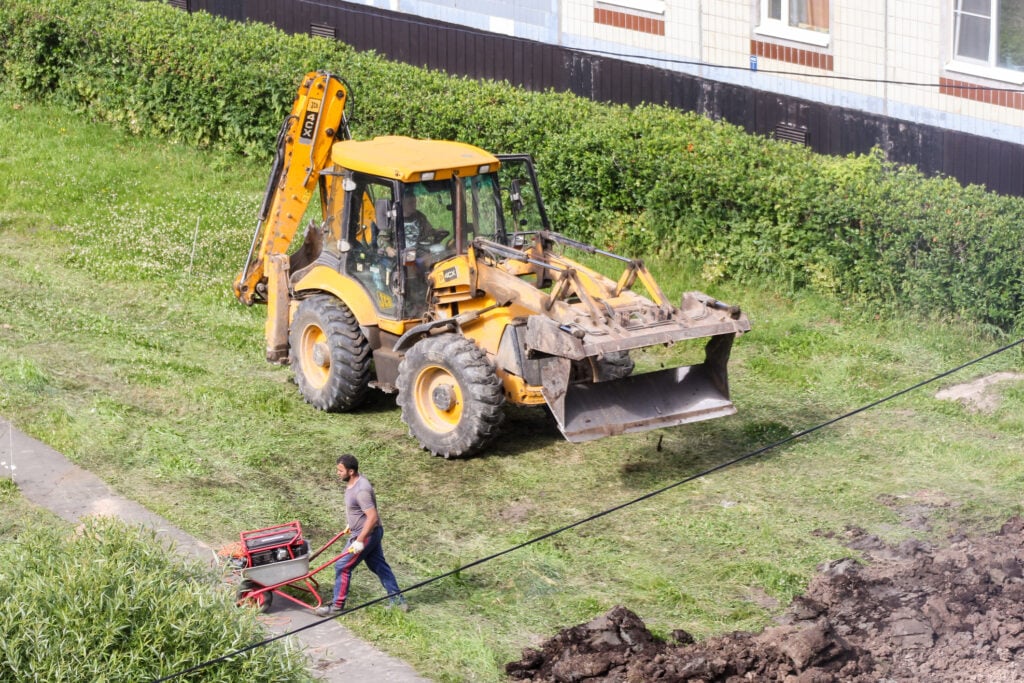 An excavator working on a construction site.