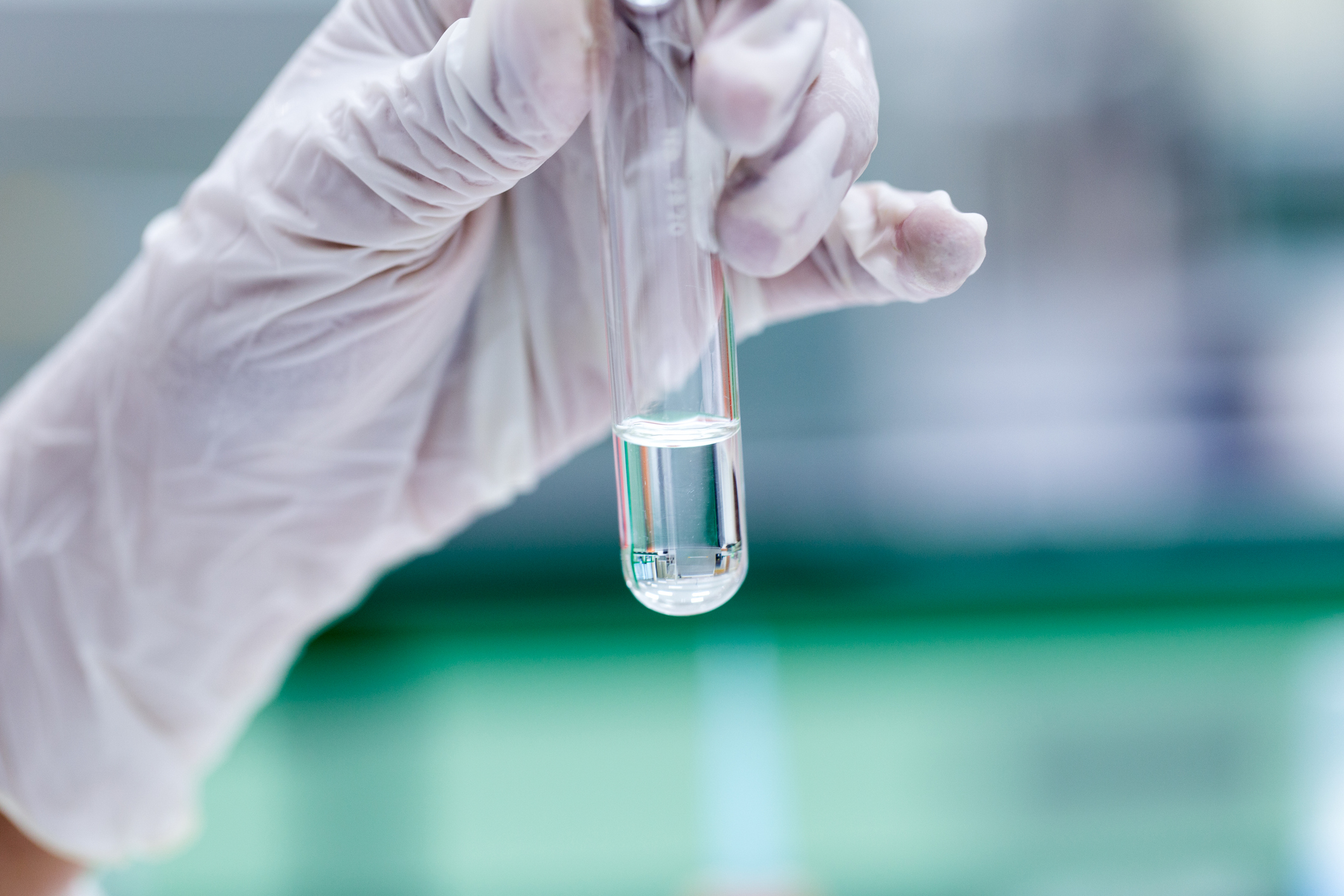 A laboratory filled with beakers and chemical solutions.